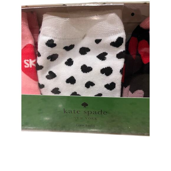 New! Valentine’s Kate Spade Crew Socks set of 3 Hearts White Pink Red - Picture 3 of 5